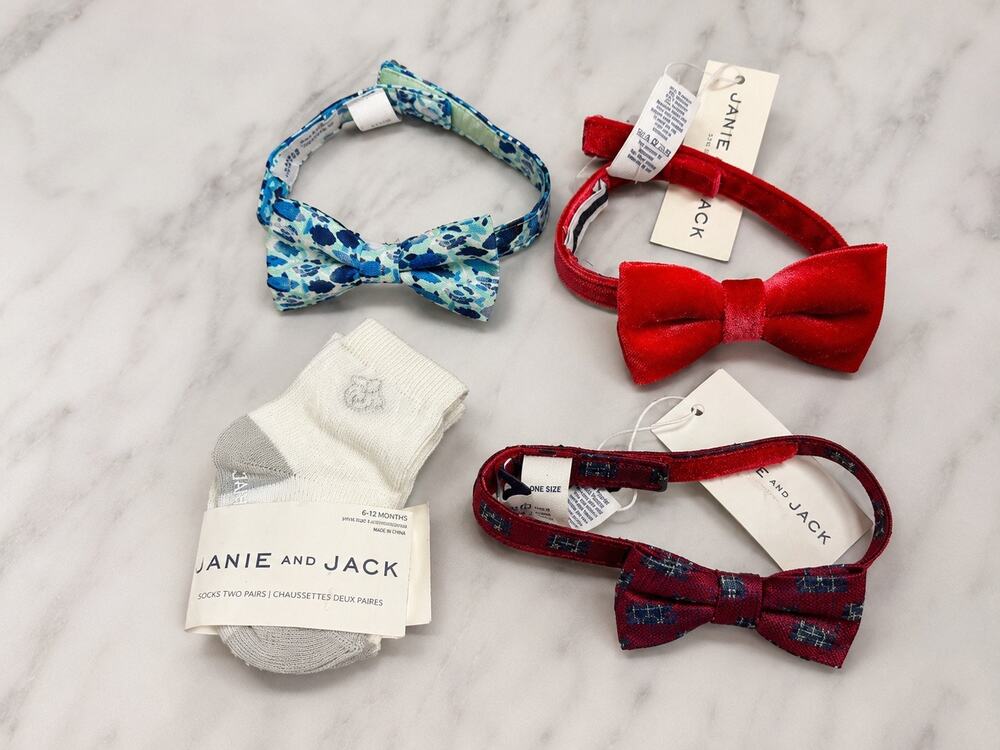 Janie and Jack Boy Accessories Lot of 4 Bow Tie Sock NWT Velvet Floral Nordstrom